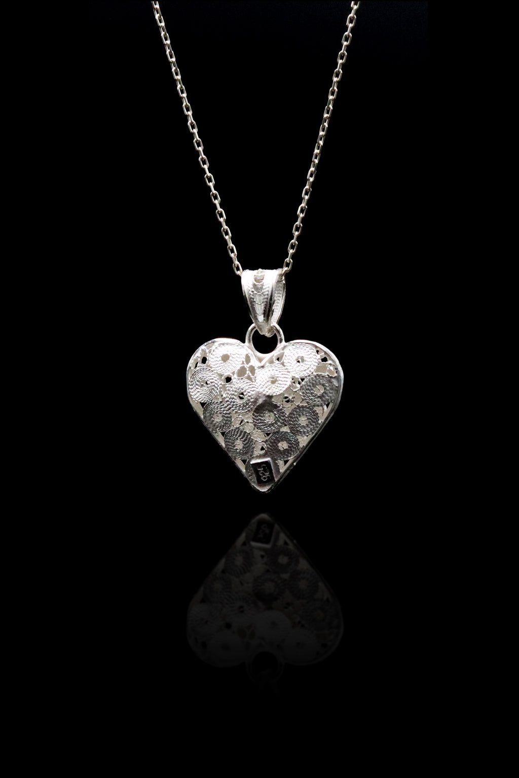 Heart Model Filigree Sterling Silver Necklace (NG201019568)