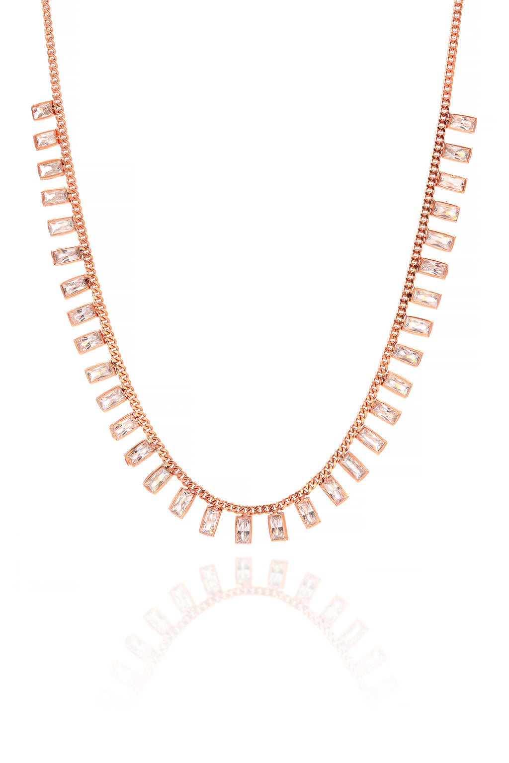 Rose Plated Curb Chain Silver Necklace With Zircon (NG201019580)