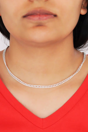 Handmade Curb Chain Silver Necklace (NG201019588)