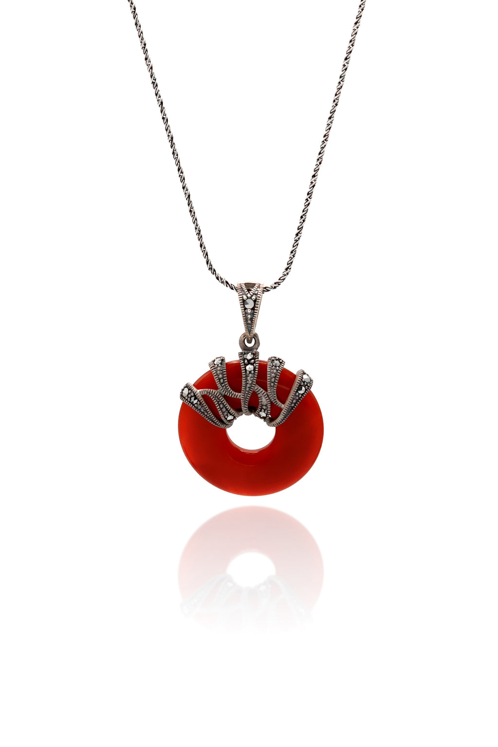 Round Model Silver Necklace With Agate and Marcasite (NG201019650)