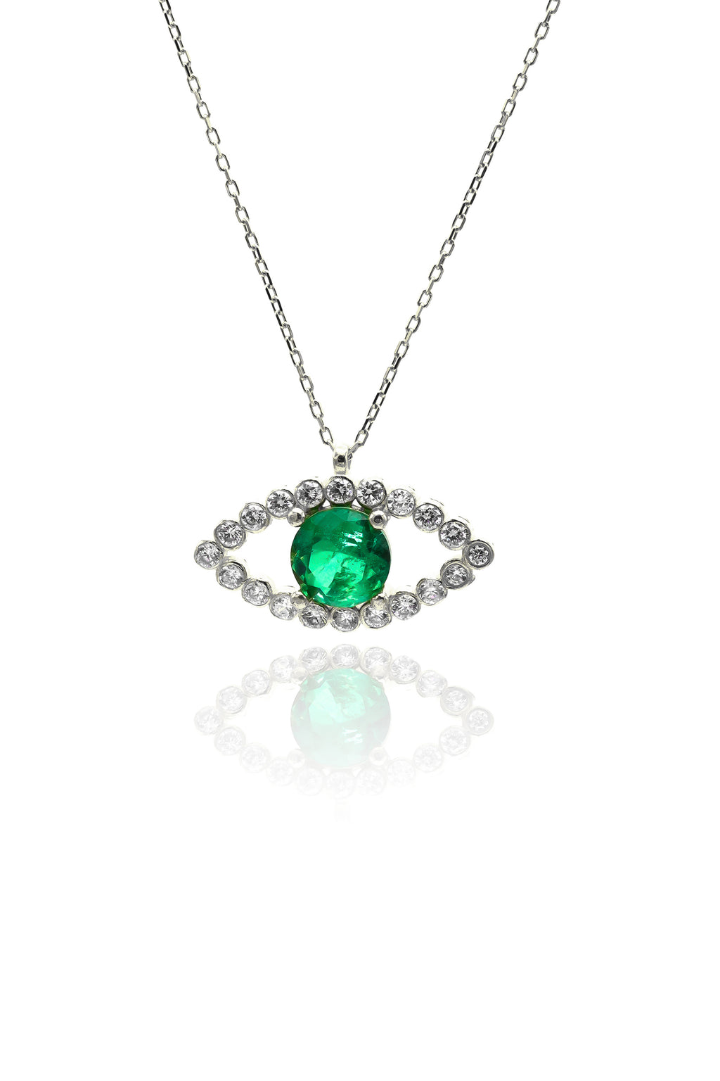 Eye Model Authentic Silver Necklace With Emerald (NG201020099)