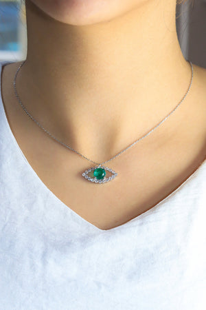 Eye Model Authentic Silver Necklace With Emerald (NG201020099)