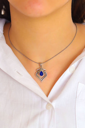 Authentic Handmade Silver Necklace With Sapphire (NG201020479)