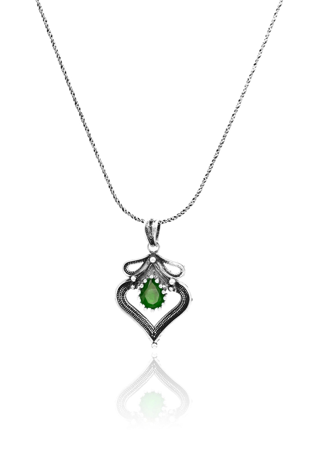 Authentic Handmade Silver Necklace With Emerald (NG201020480)