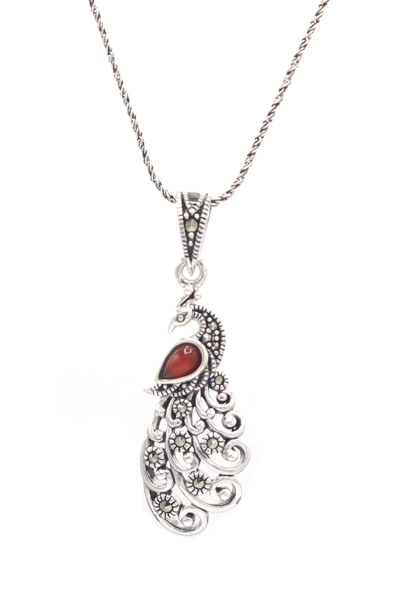Peacocks Model Handmade Silver Necklace With Agate (NG201021590)
