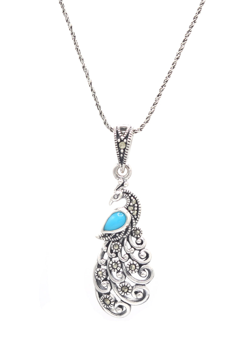 Peacocks Model Handmade Silver Necklace With Turquoise (NG201021591)