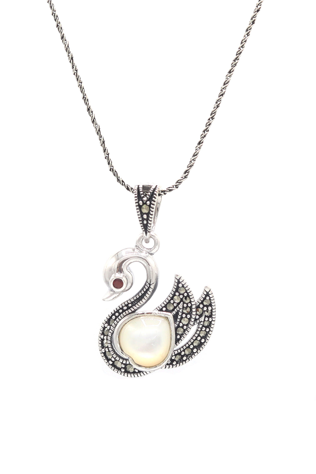 Swan Model Handmade Silver Necklace With Mother of Pearl (NG201021603)