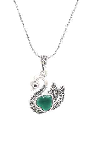 Swan Model Handmade Silver Necklace With Emerald (NG201021605)