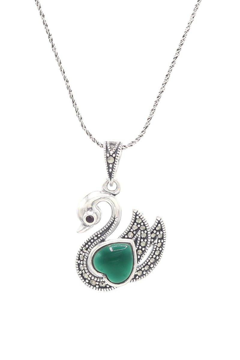 Swan Model Handmade Silver Necklace With Emerald (NG201021605)