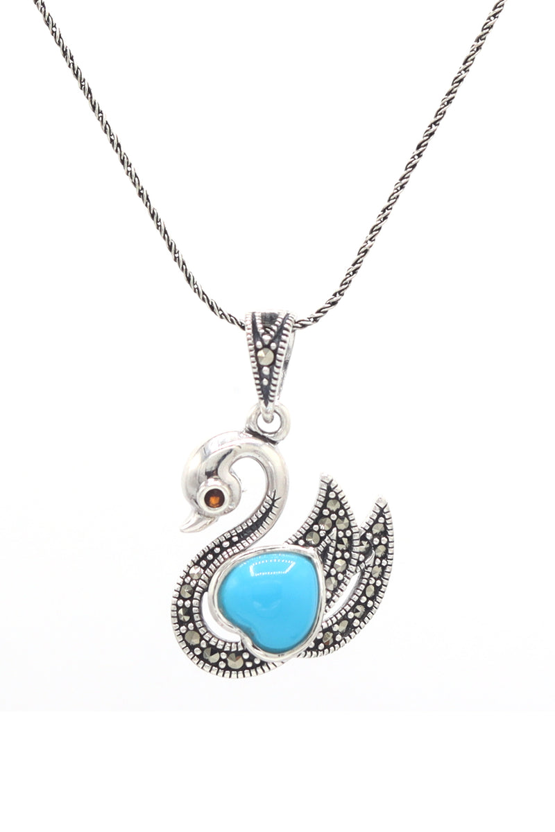 Swan Model Handmade Silver Necklace With Turquoise (NG201021606)