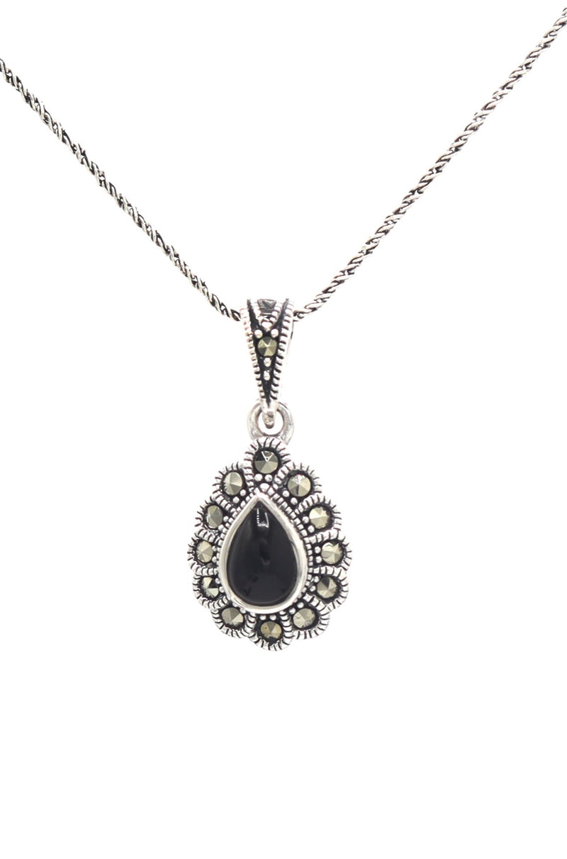 Drop Model Authentic Silver Necklace With Onyx (NG201021608)