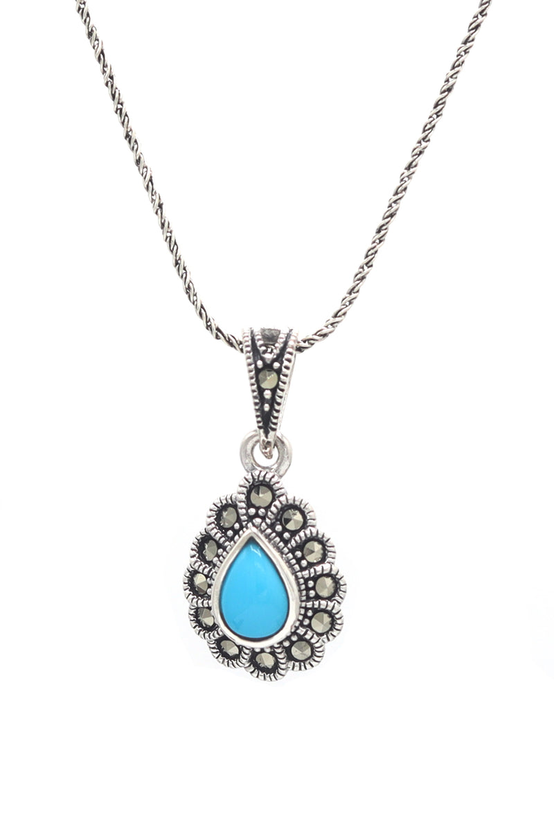 Drop Model Authentic Silver Necklace With Turquoise (NG201021610)