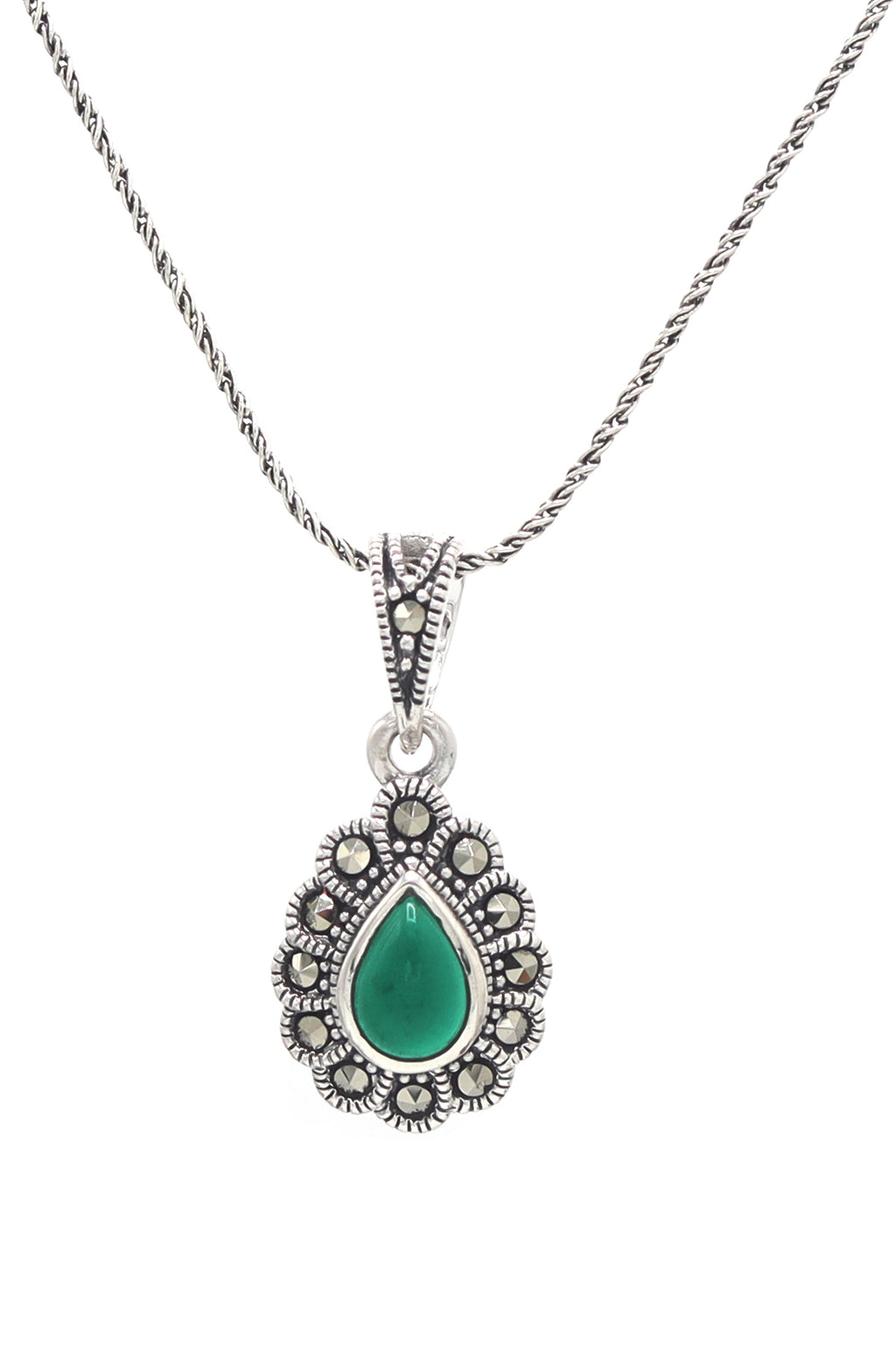 Drop Model Authentic Silver Necklace With Emerald (NG201021611)