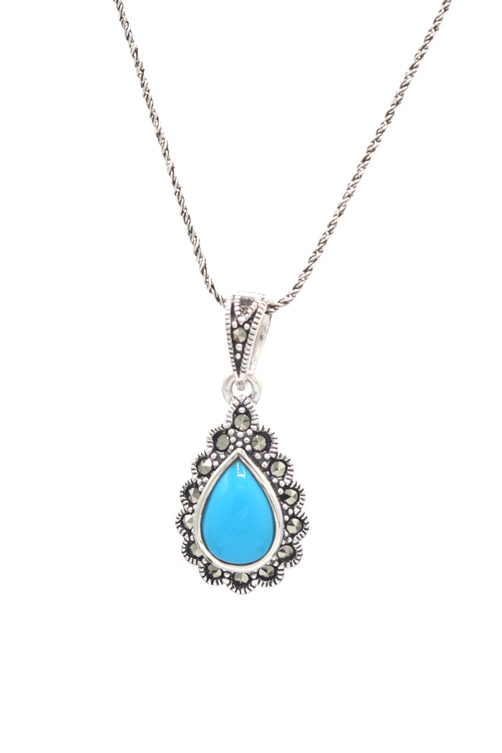 Drop Model Authentic Silver Necklace With Turquoise (NG201021618)