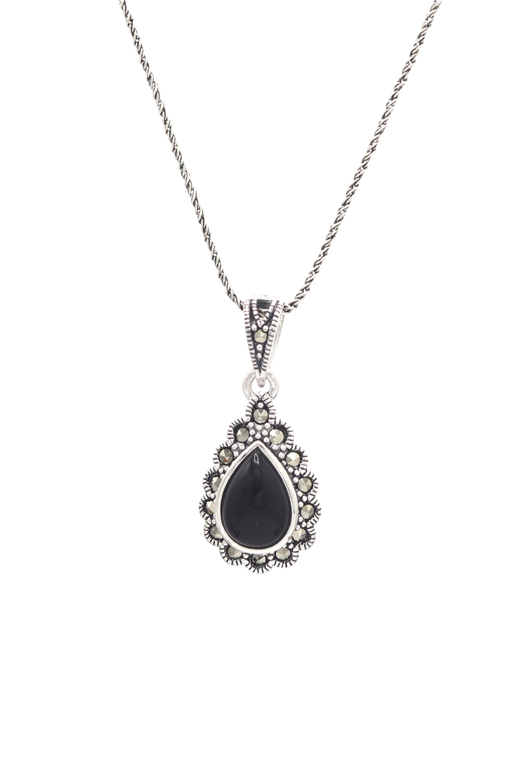 Drop Model Authentic Silver Necklace With Onyx (NG201021619)