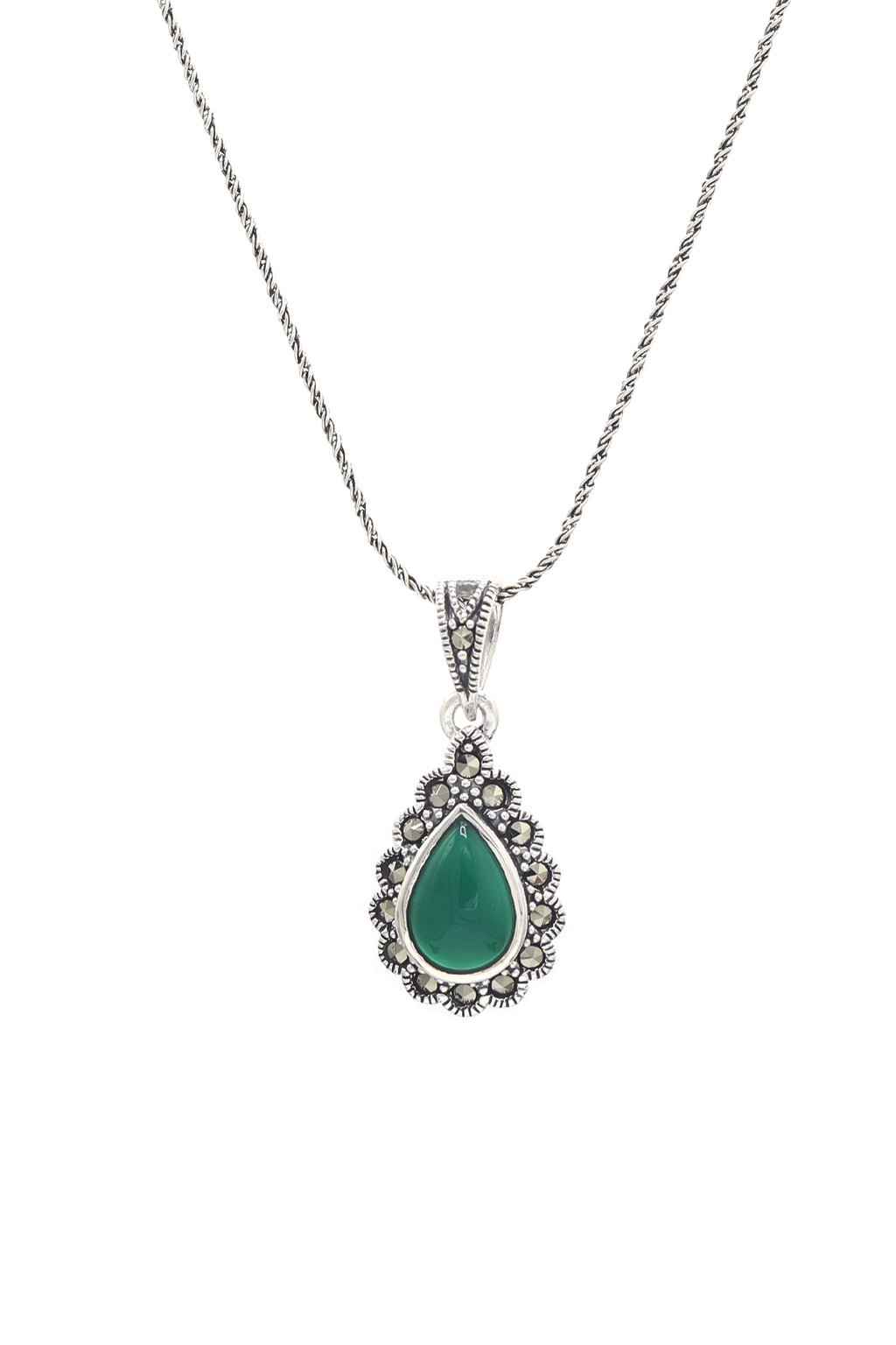 Drop Model Authentic Silver Necklace With Emerald (NG201021621)