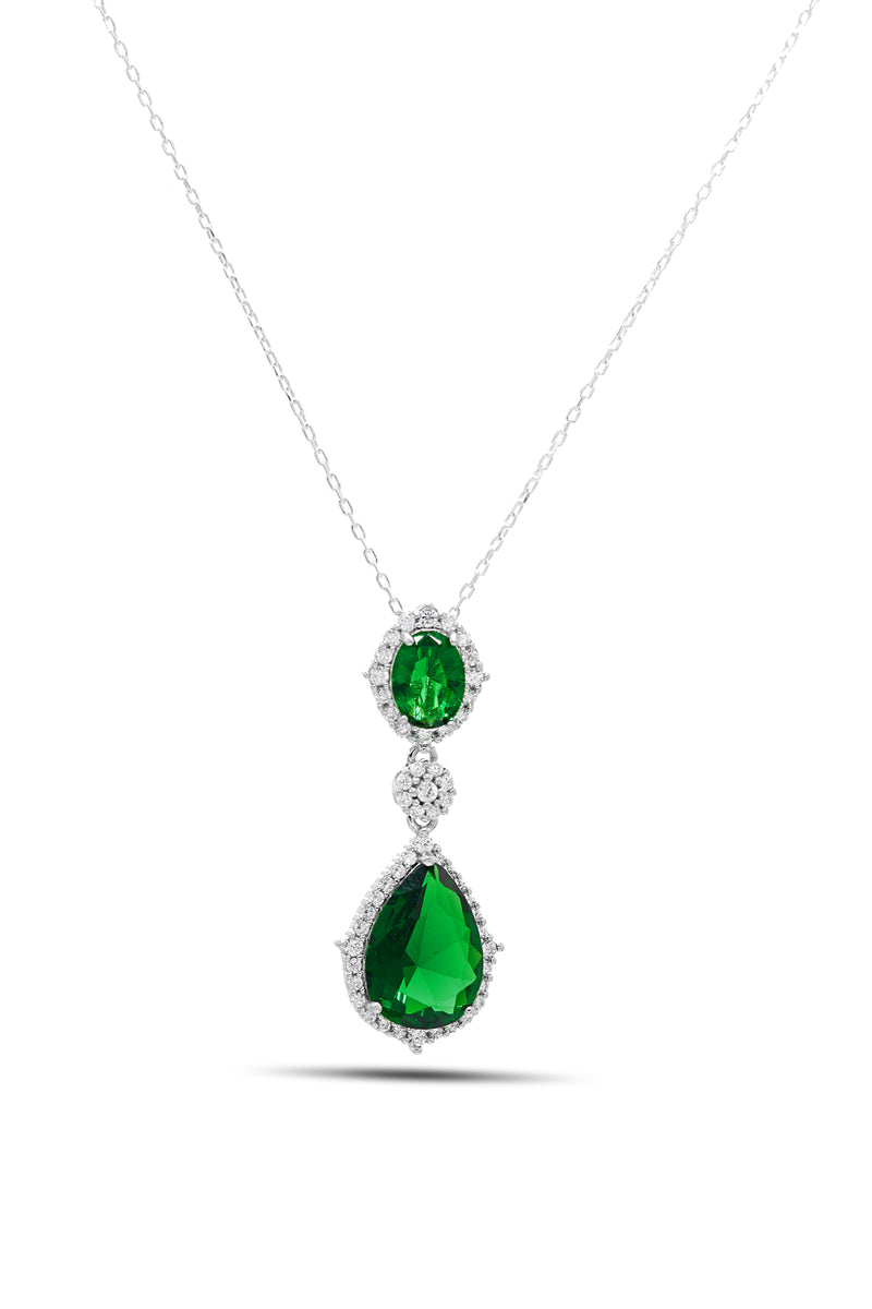 Drop Model Silver Necklace With Emerald and Zircon (NG201021883)
