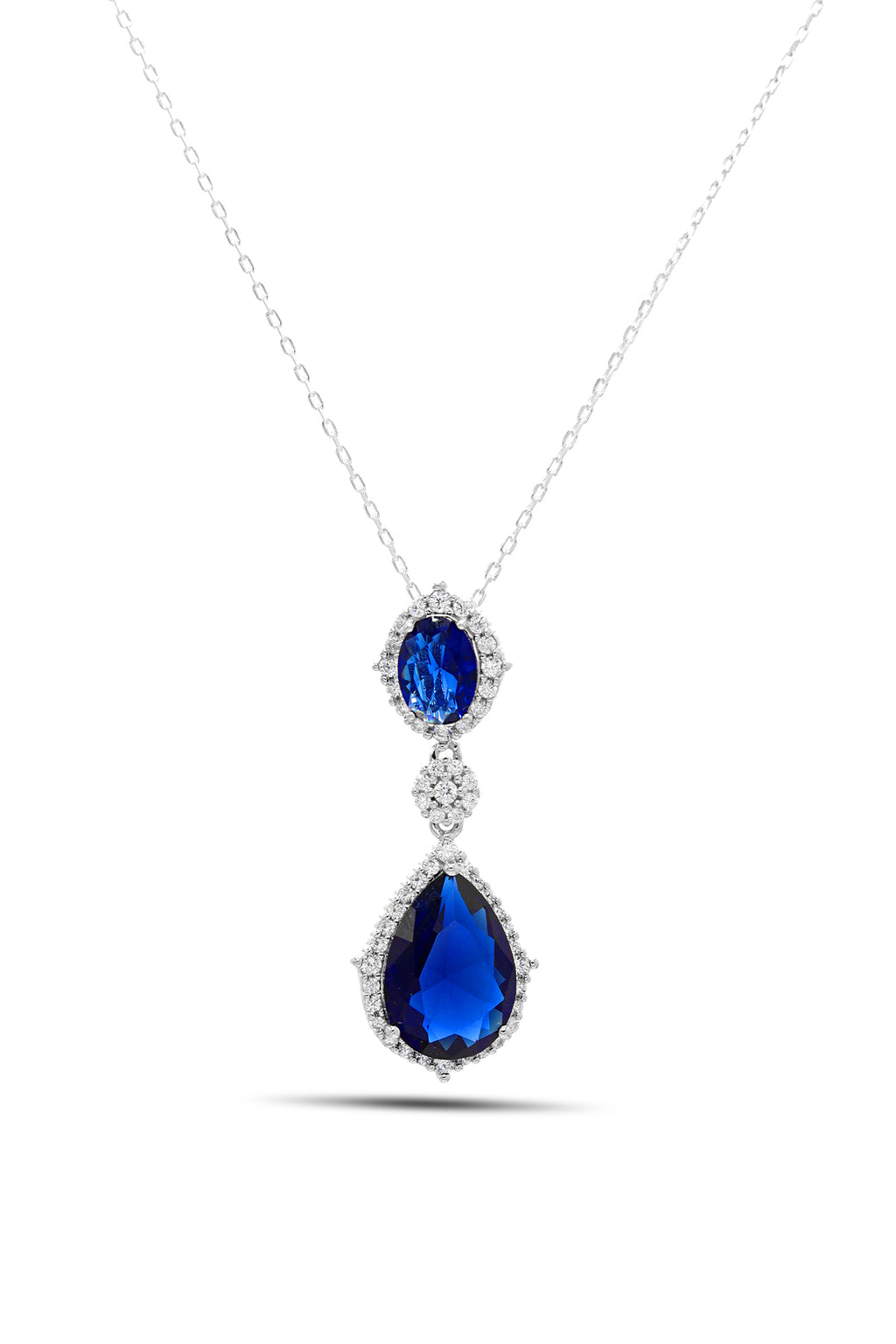 Drop Model Silver Necklace With Sapphire and Zircon (NG201021884)
