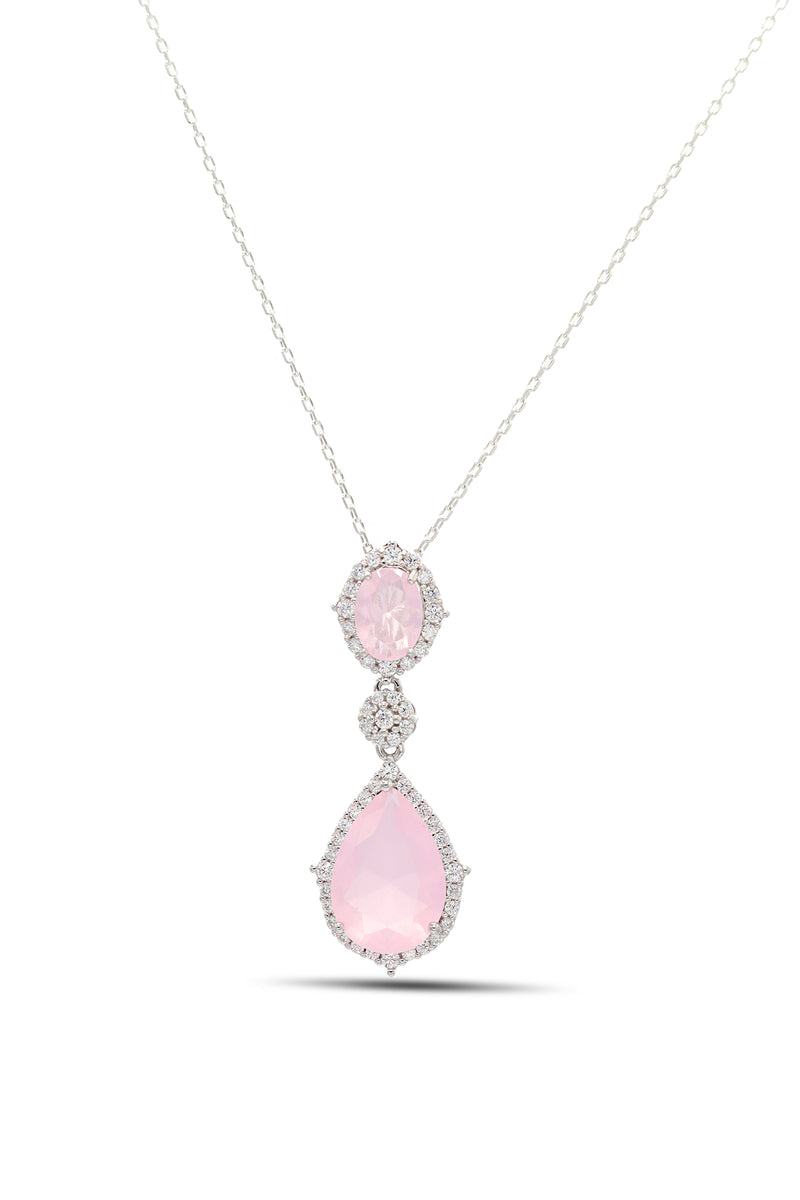 Drop Model Silver Necklace With Quartz and Zircon (NG201021885)