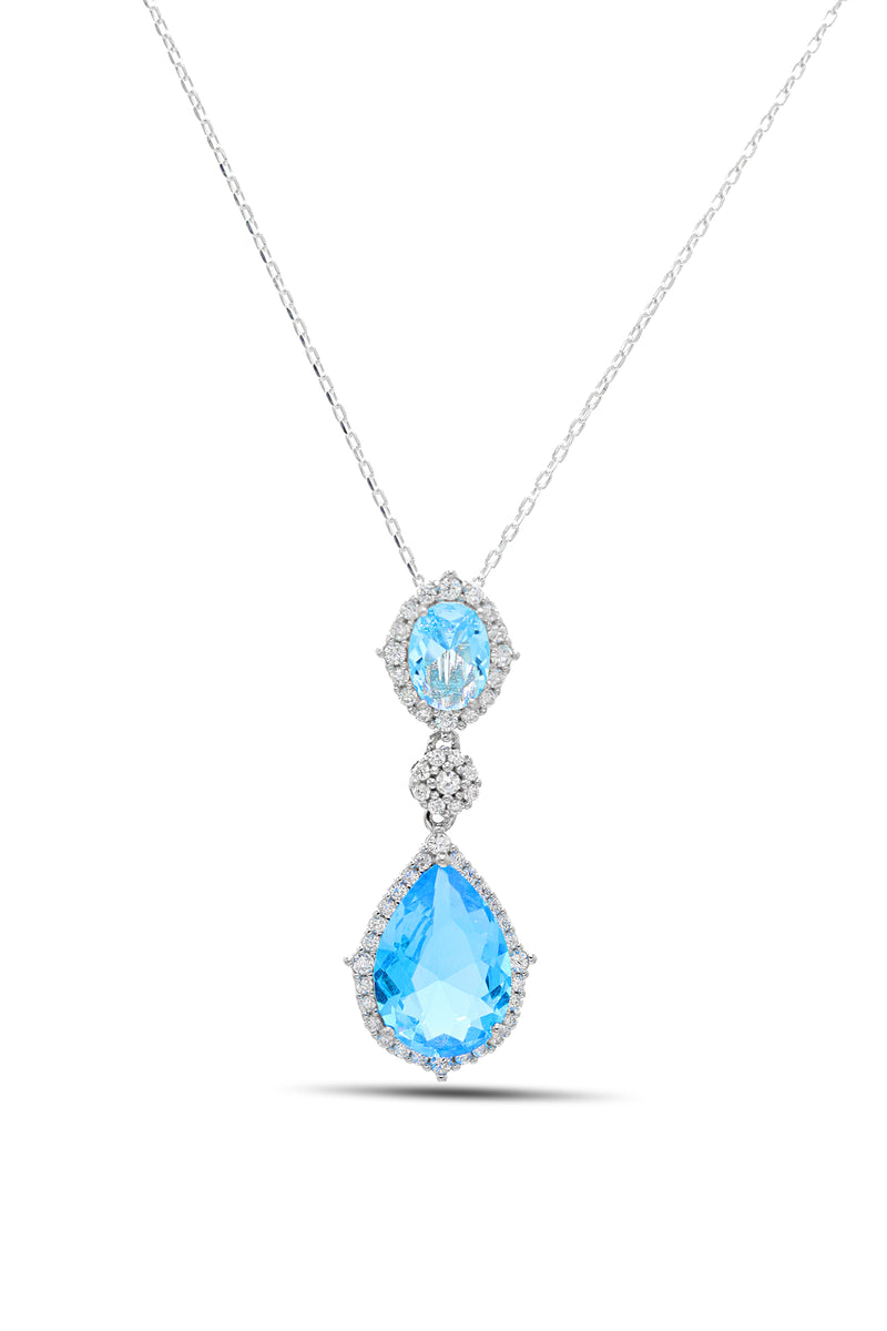 Drop Model Silver Necklace With Aquamarine and Zircon (NG201021887)