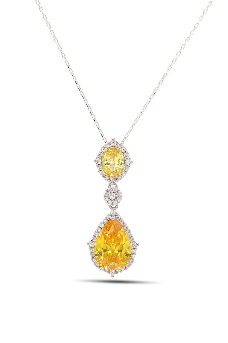 Drop Model Silver Necklace With Citrine and Zircon (NG201021889)