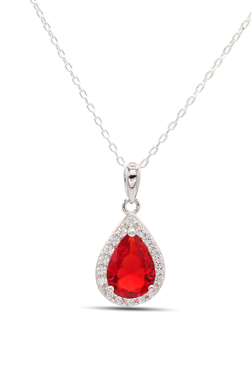 Drop Model Silver Necklace With Ruby and Zircon (NG201021890)