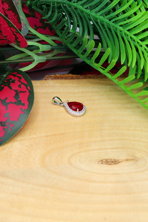 Drop Model Silver Necklace With Ruby and Zircon (NG201021890)