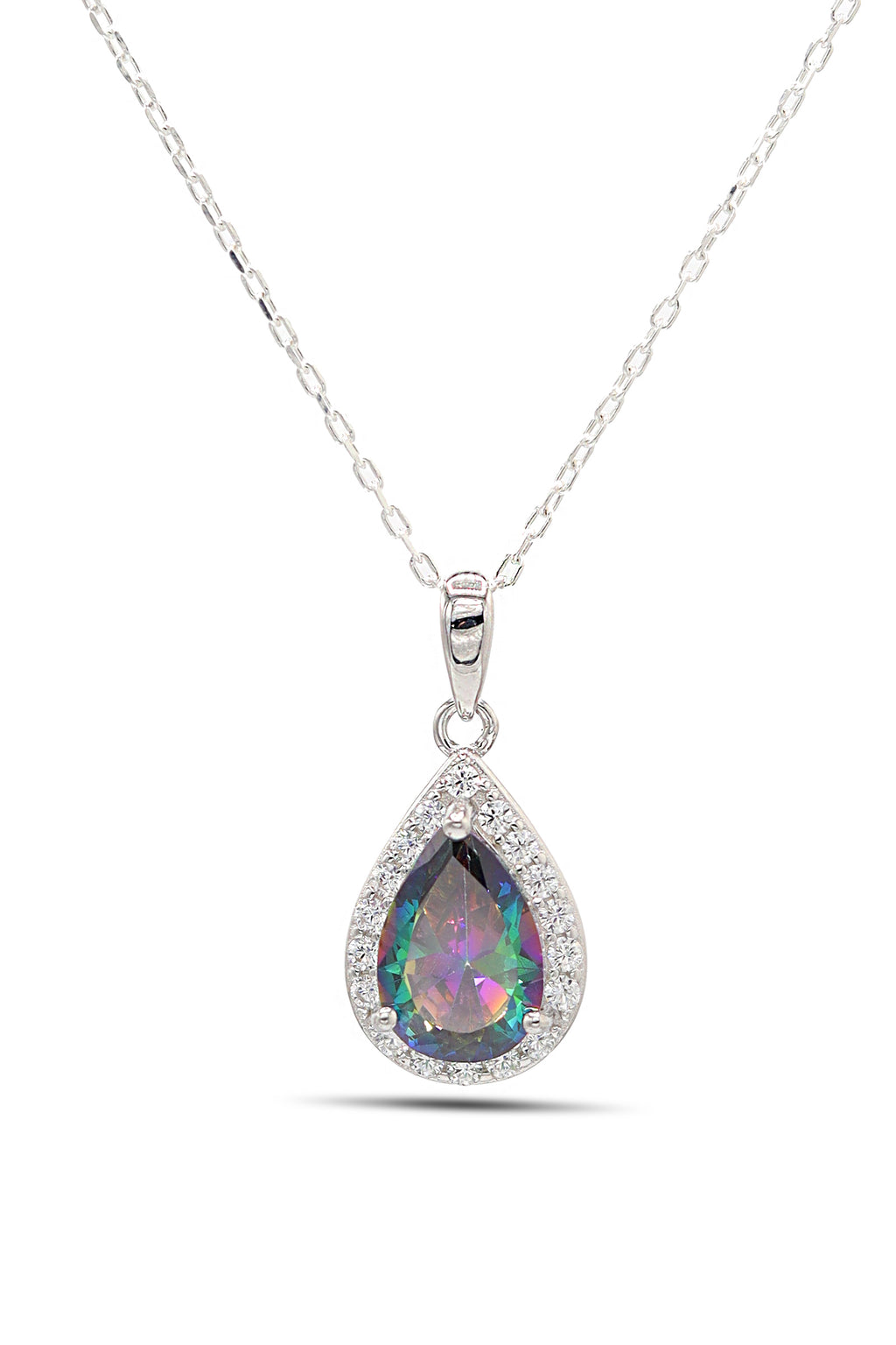 Drop Model Silver Necklace With Topaz and Zircon (NG201021891)