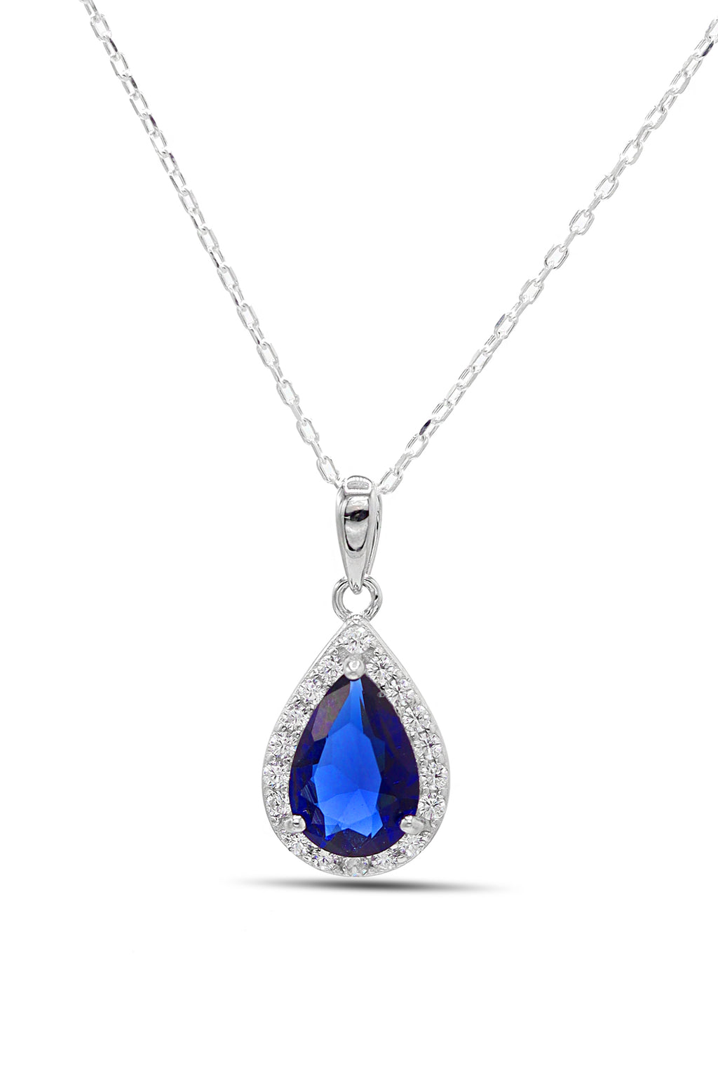 Drop Model Silver Necklace With Sapphire and Zircon (NG201021892)