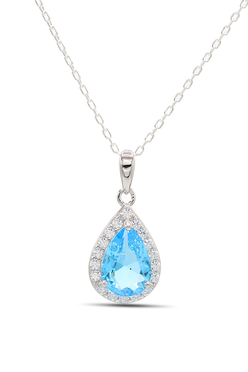 Drop Model Silver Necklace With Aquamarine and Zircon (NG201021893)