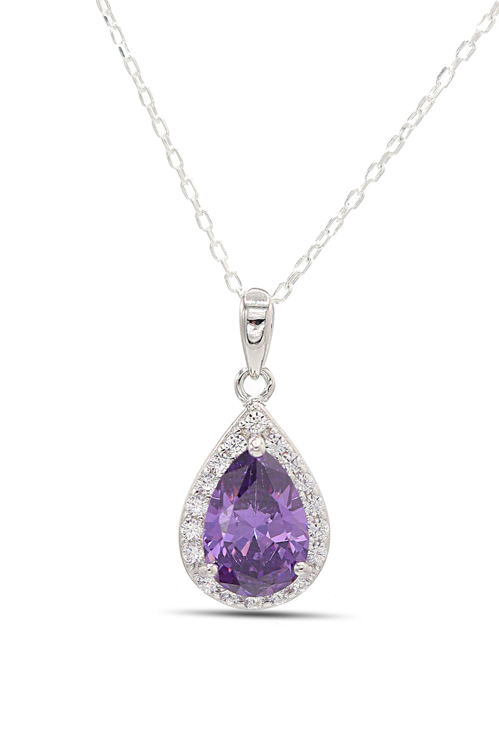Drop Model Silver Necklace With Amethyst and Zircon (NG201021896)