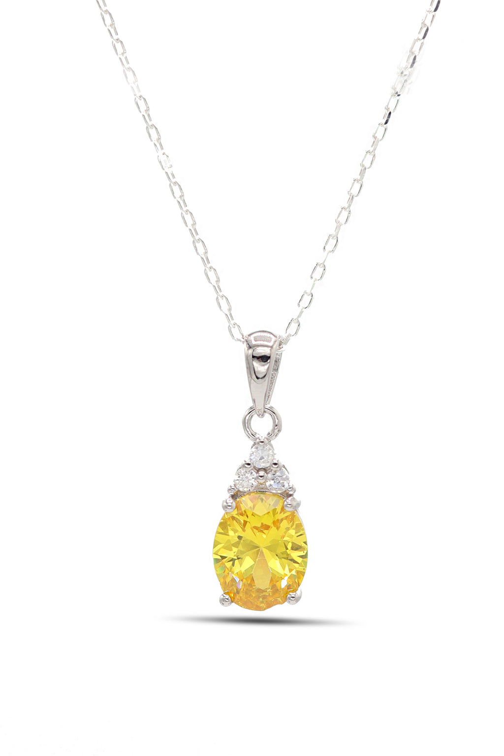 Oval Model Silver Necklace With Citrine and Zircon (NG201021897)