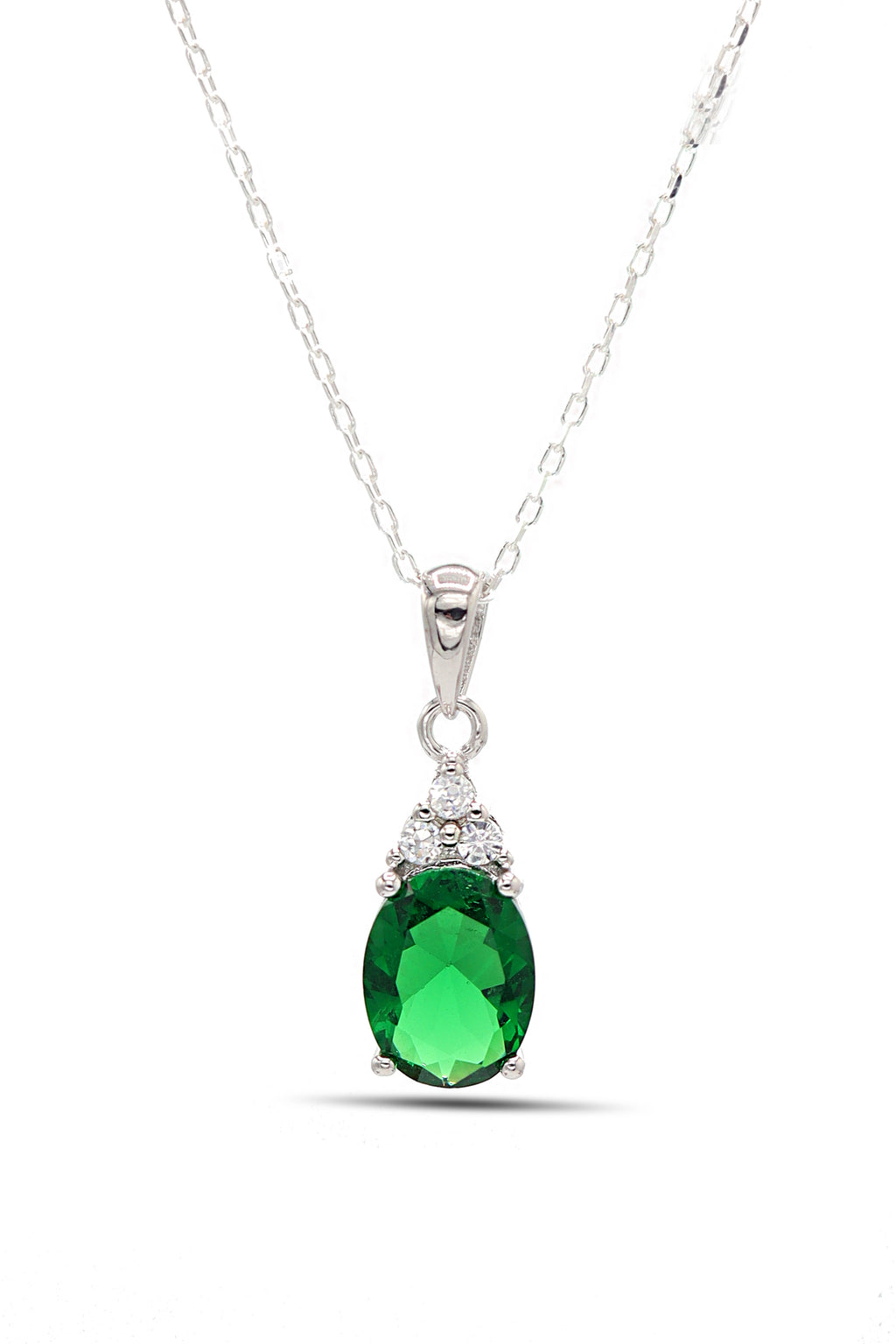Oval Model Silver Necklace With Emerald and Zircon (NG201021898)