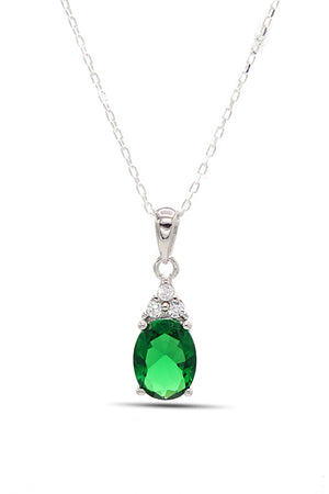 Oval Model Silver Necklace With Emerald and Zircon (NG201021898)