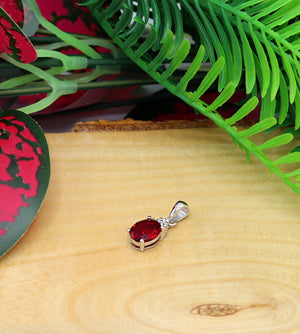 Oval Model Silver Necklace With Ruby and Zircon (NG201021899)