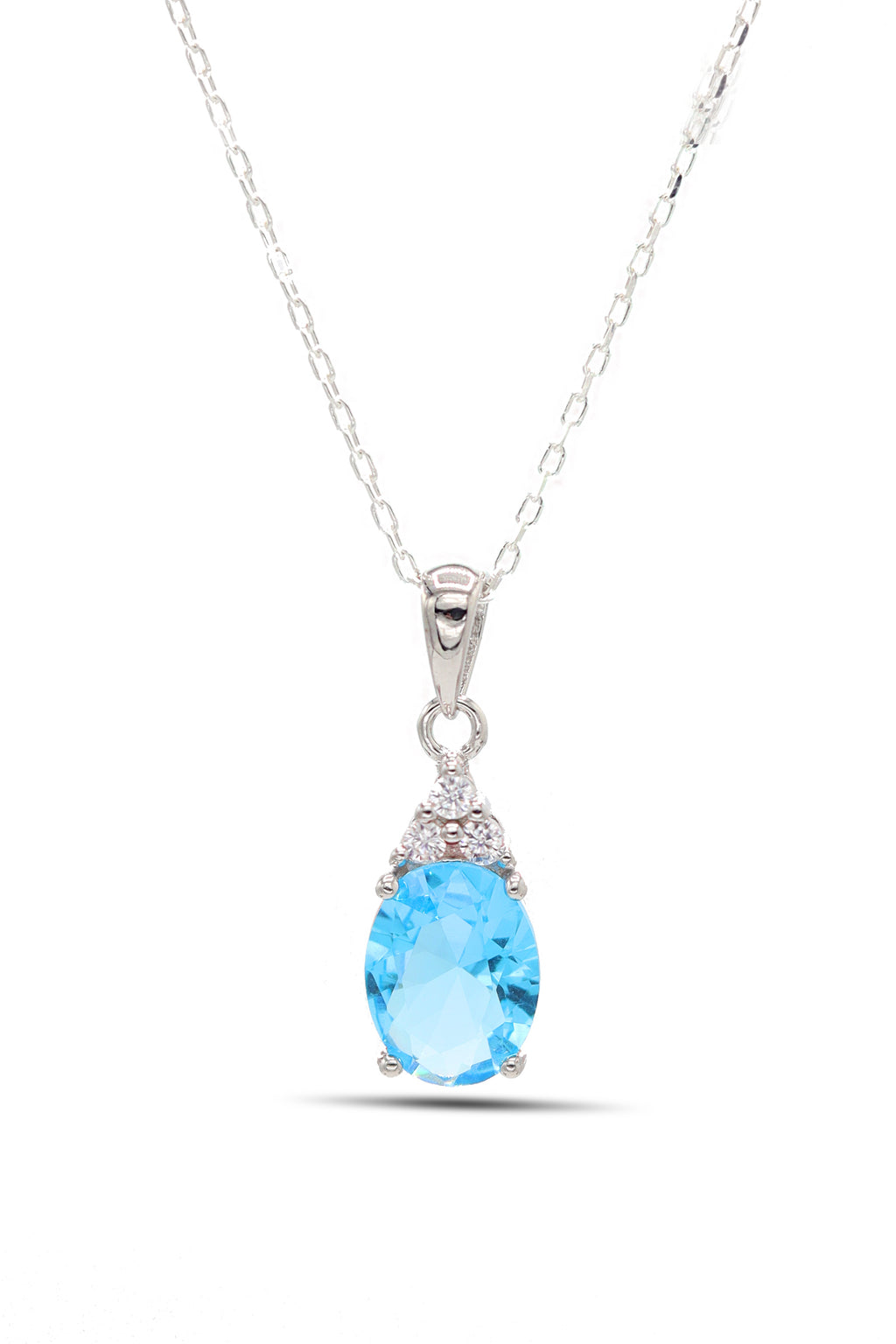 Oval Model Silver Necklace With Aquamarine and Zircon (NG201021901)