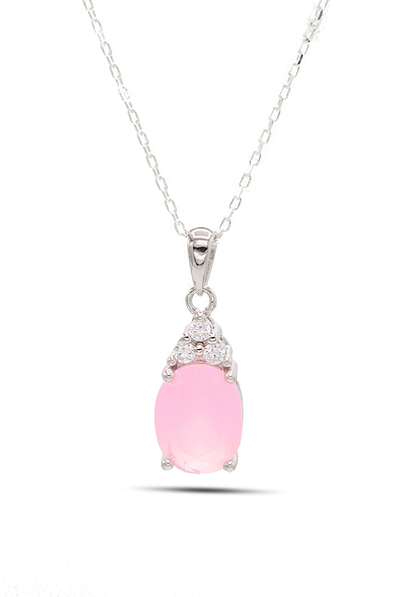 Oval Model Silver Necklace With Quartz and Zircon (NG201021903)