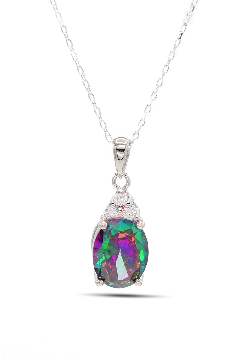 Oval Model Silver Necklace With Mystic Topaz and Zircon (NG201021904)