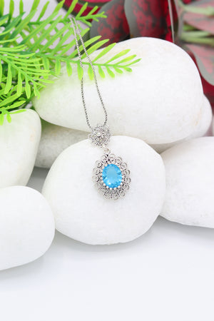 Ellipse Model Authentic Filigree Silver Necklace With Aquamarine (NG201021957)