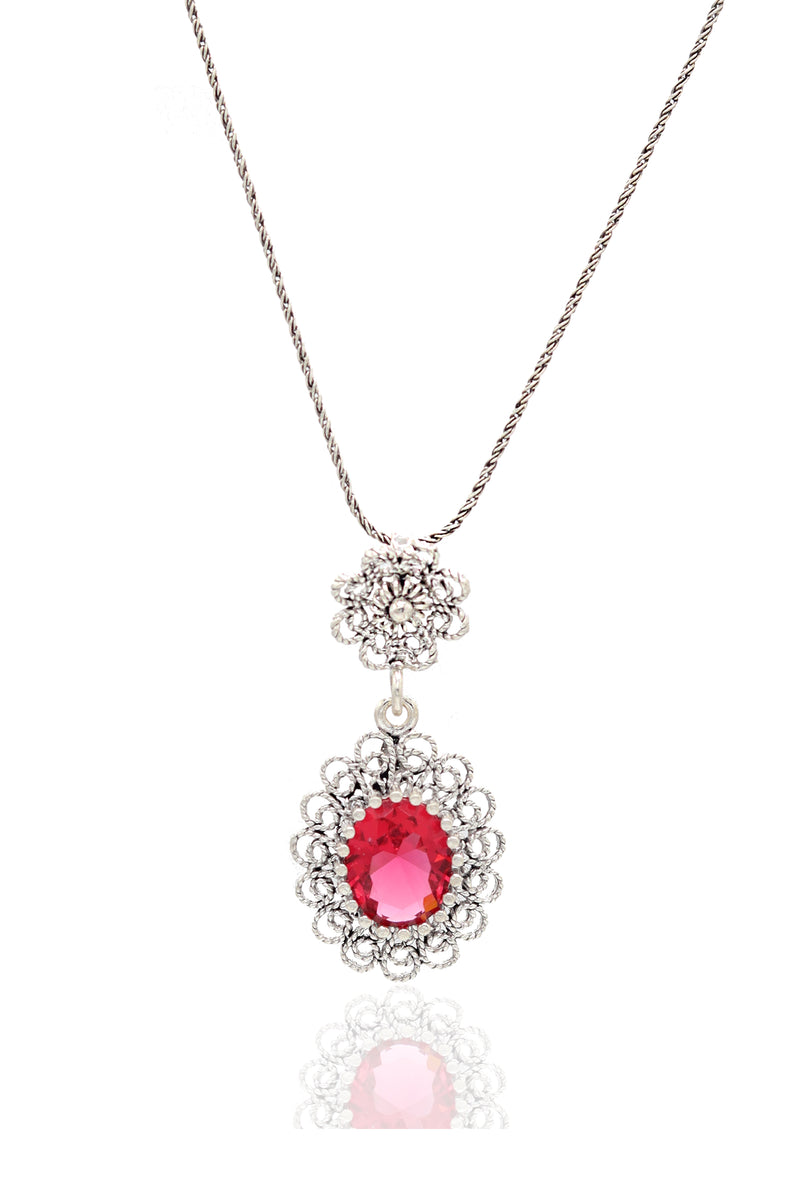 Ellipse Model Authentic Filigree Silver Necklace With Zircon (NG201021959)