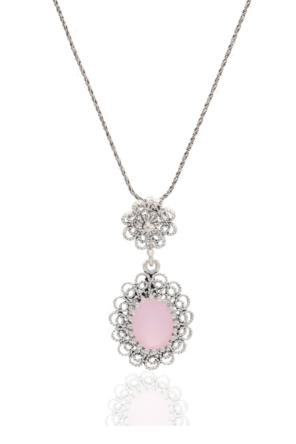 Ellipse Model Authentic Filigree Silver Necklace With Quartz (NG201021960)