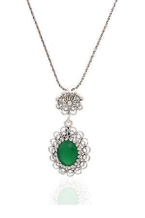 Ellipse Model Authentic Filigree Silver Necklace With Emerald (NG201021961)