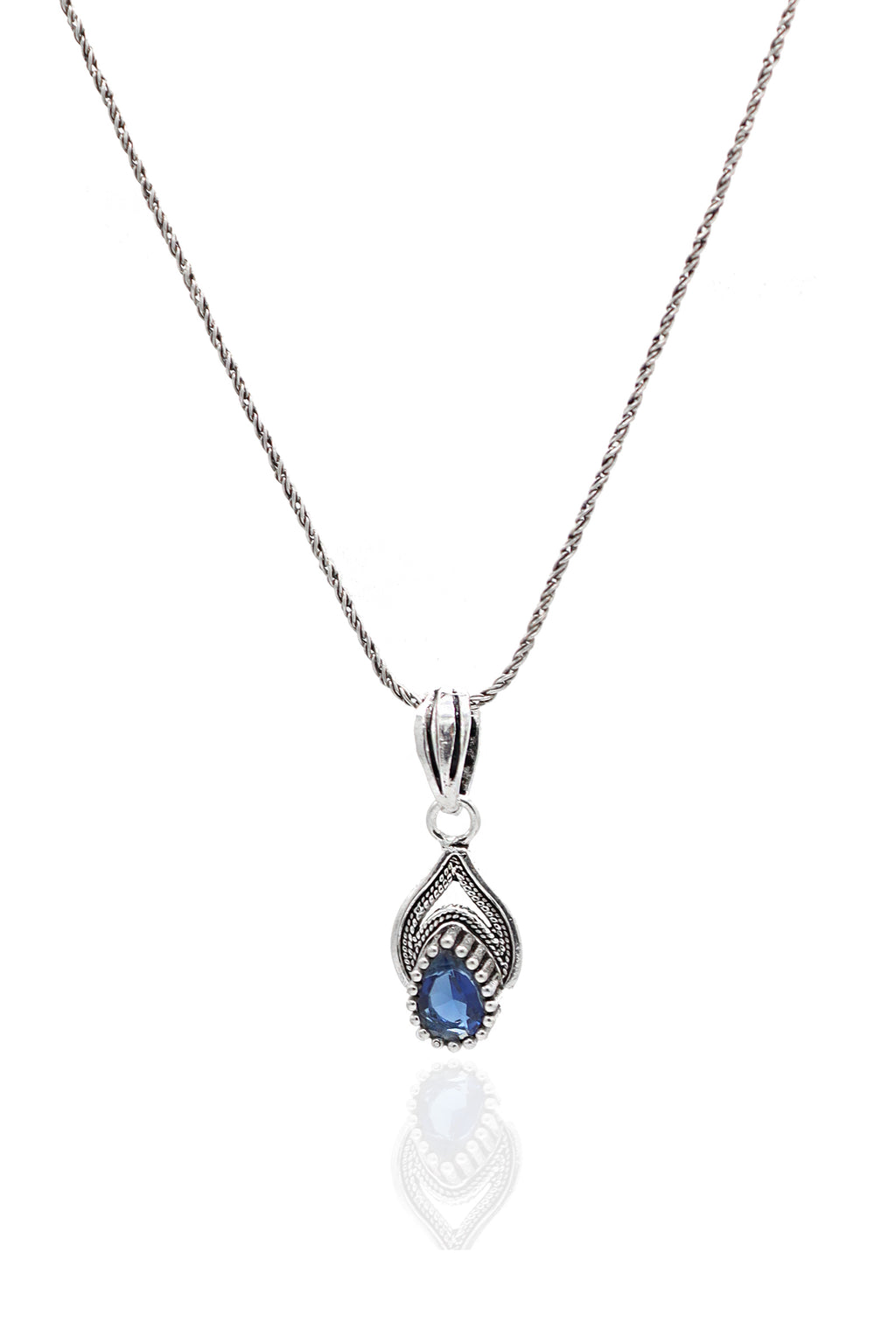 Drop Model Authentic Filigree Silver Necklace With Sapphire (NG201021967)