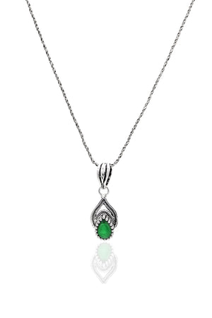 Drop Model Authentic Filigree Silver Necklace With Emerald (NG201021969)