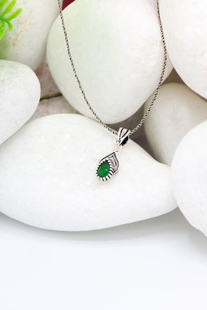Drop Model Authentic Filigree Silver Necklace With Emerald (NG201021969)