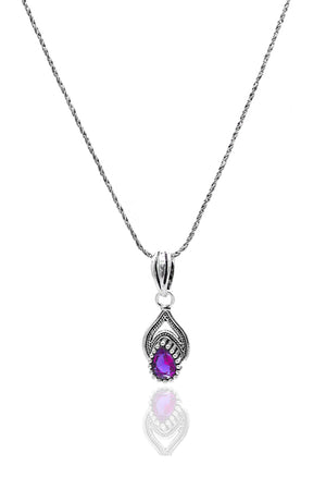 Drop Model Authentic Filigree Silver Necklace With Amethyst (NG201021970)