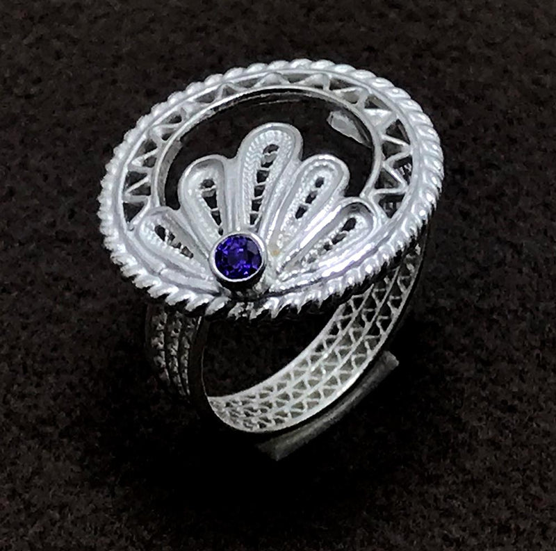 Leaf Model Handmade Filigree Silver Ring With Amethyst (NG201008462)