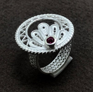 Leaf Model Handmade Filigree Silver Ring With Ruby (NG201008464)