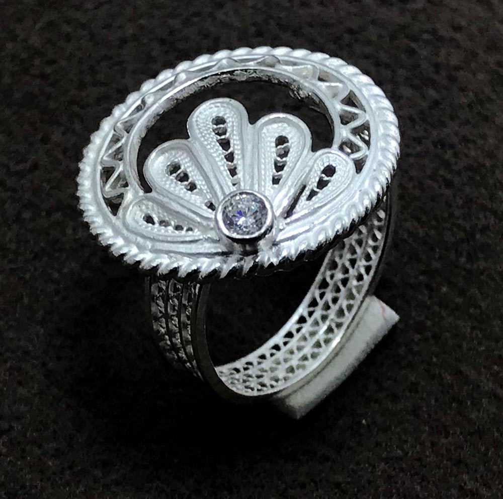 Leaf Model Handmade Filigree Silver Ring With Zircon (NG201008465)