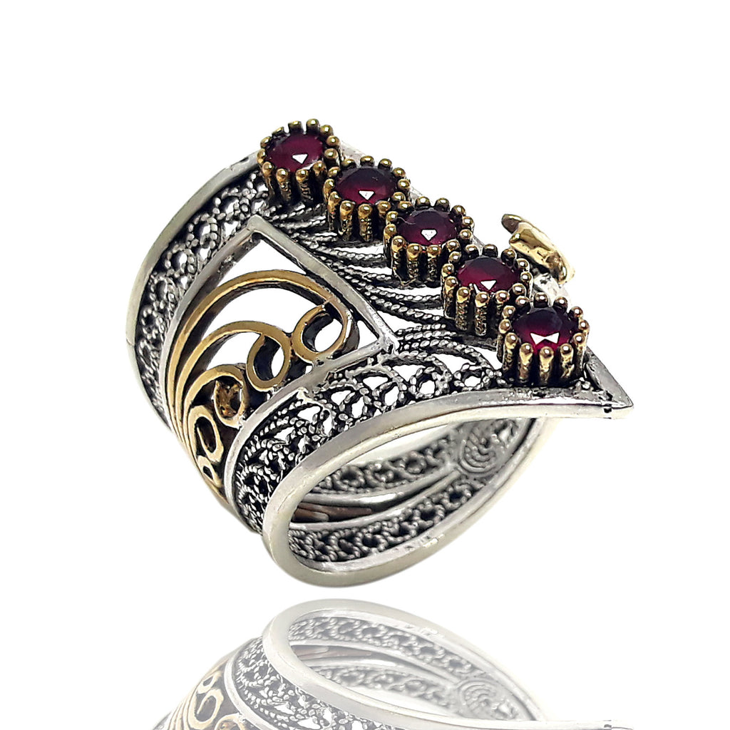 Helical Model Filigree Silver Ring With Ruby (NG201010451)